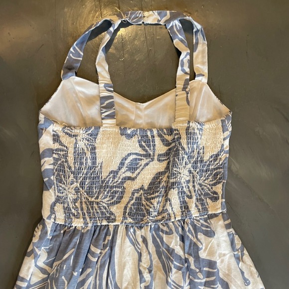 Jessica Simpson Blue White Floral Hawaiian Cami Maxi Dress Linen Sz M Boho Glam - Picture 7 of 8